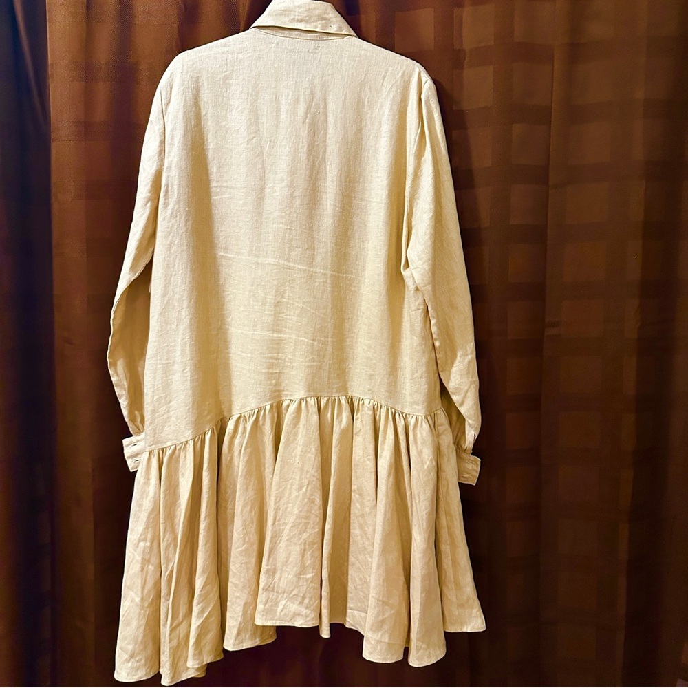 ANAMARIA VELEZ Tan Linen Ruffle Dress size Large - Picture 3 of 4